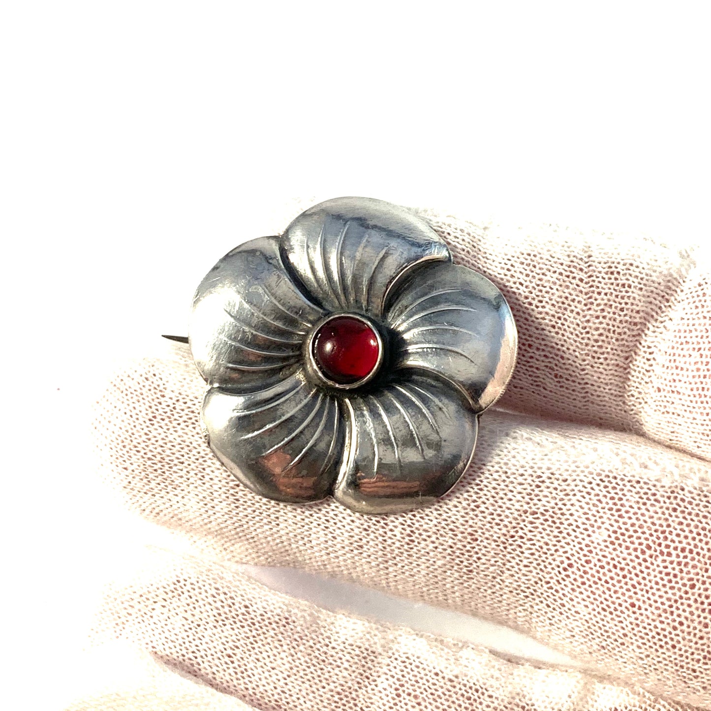 Hans Jensen & Co, Copenhagen 1899-1937, Solid Silver Art Nouveau Flower Brooch