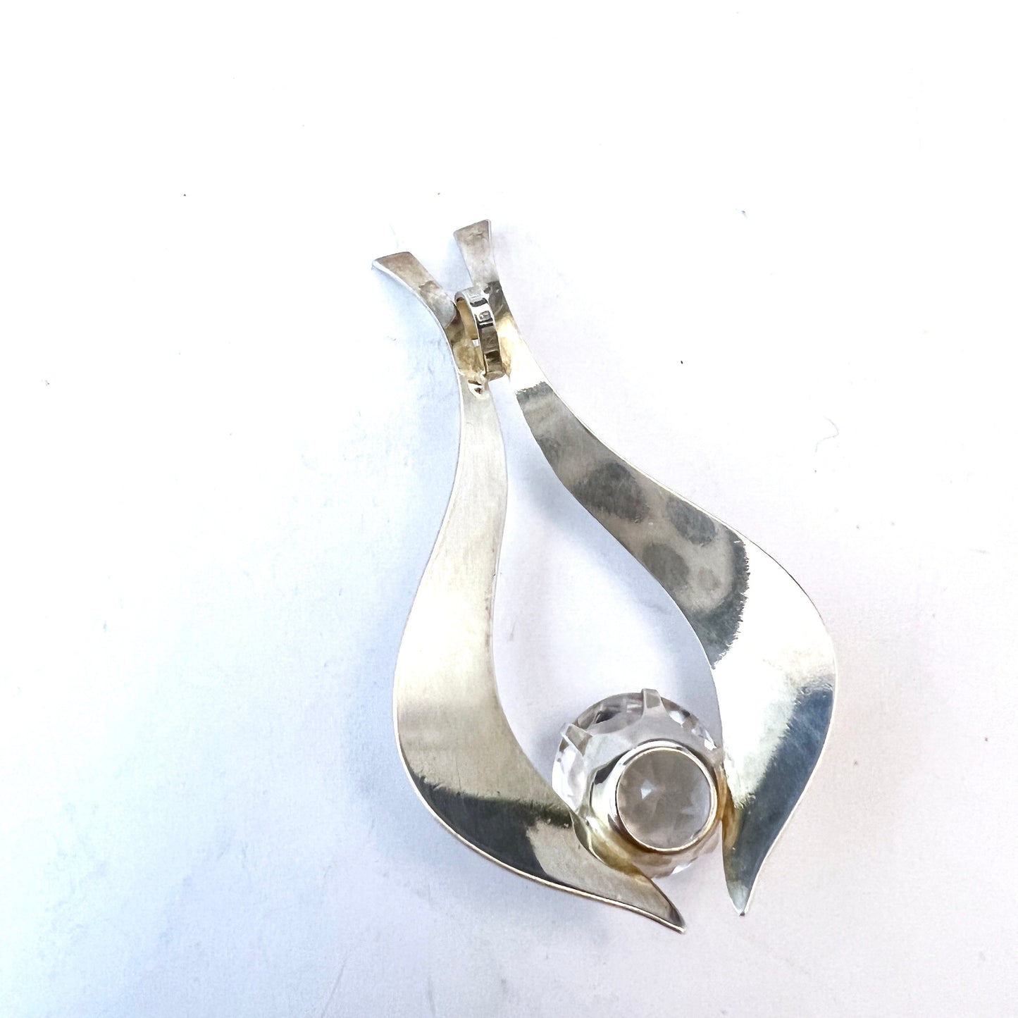 Finland year 1978. Vintage Modernist Solid Silver Rock Crystal Pendant.