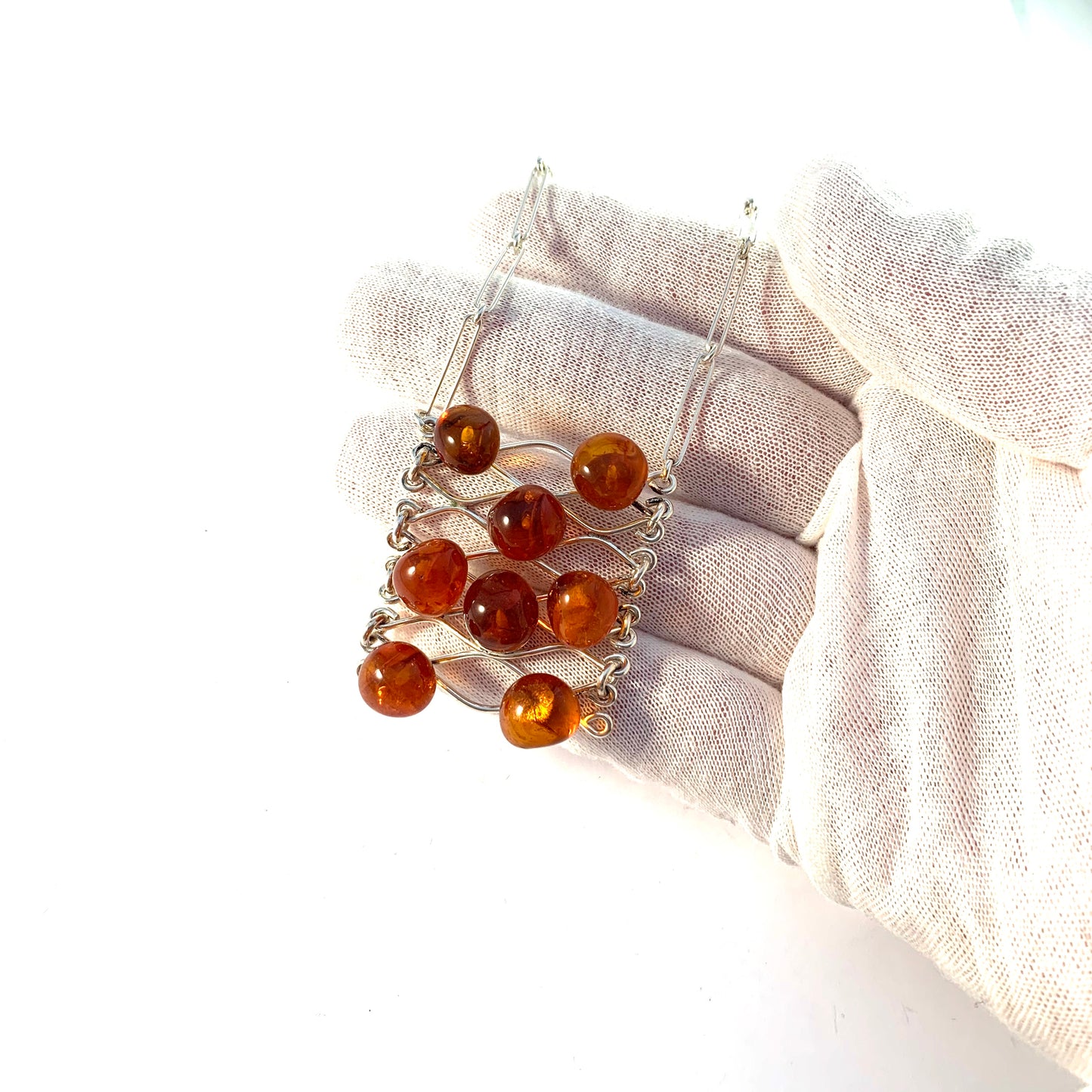 Ostseeschmuck, Germany 1960-70s 835 Silver Baltic Amber Pendant Necklace.