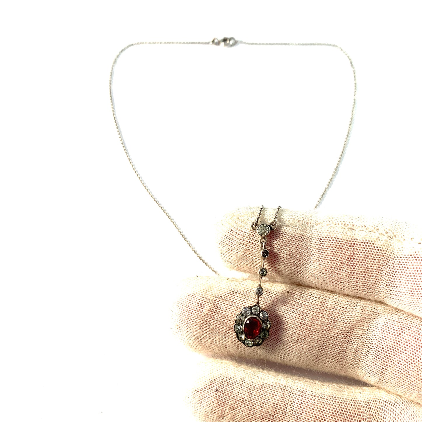 Continental Europe early 1900s. Antique Silver Paste Pendant Necklace.