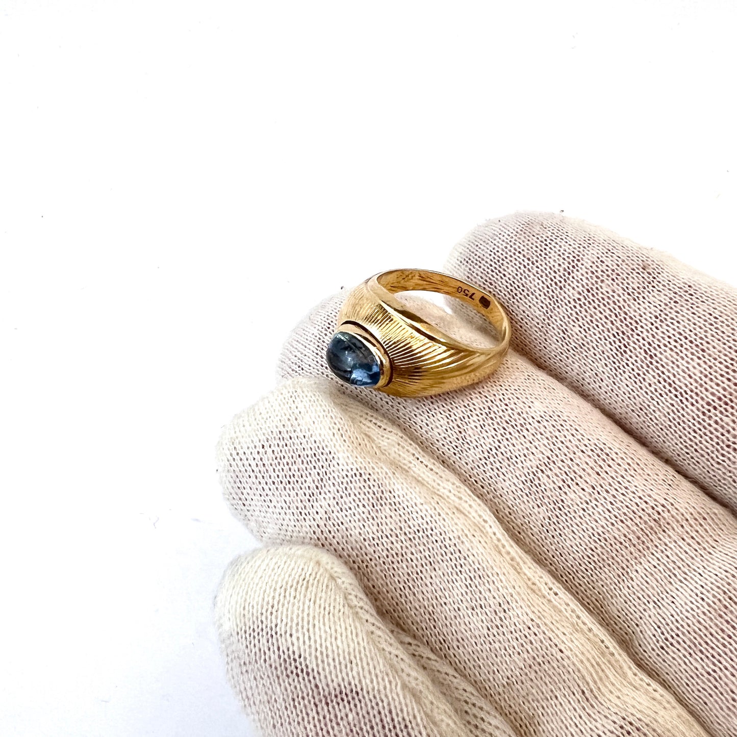 Sweden 1960s. Vintage 18k Gold Ice Blue Synthetic Spinel Ring.
