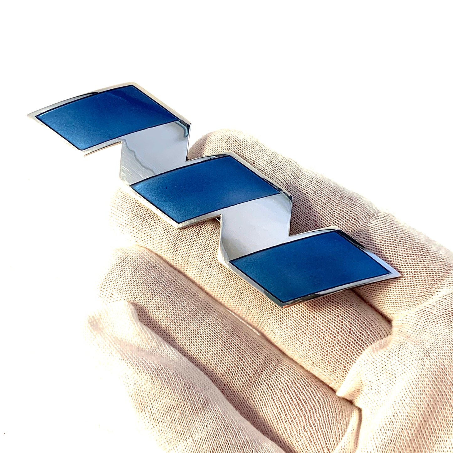 Millie Behrens for David Andersen, Norway Large 4.3in Sterling Silver Blue Enamel Brooch.