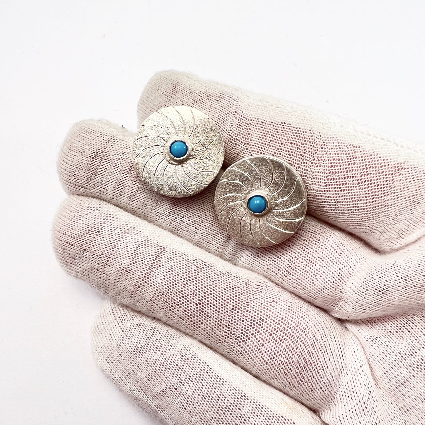 Ch & K Lundeberg, Sweden 1974. Large Vintage Sterling Silver Turquoise Cufflinks.