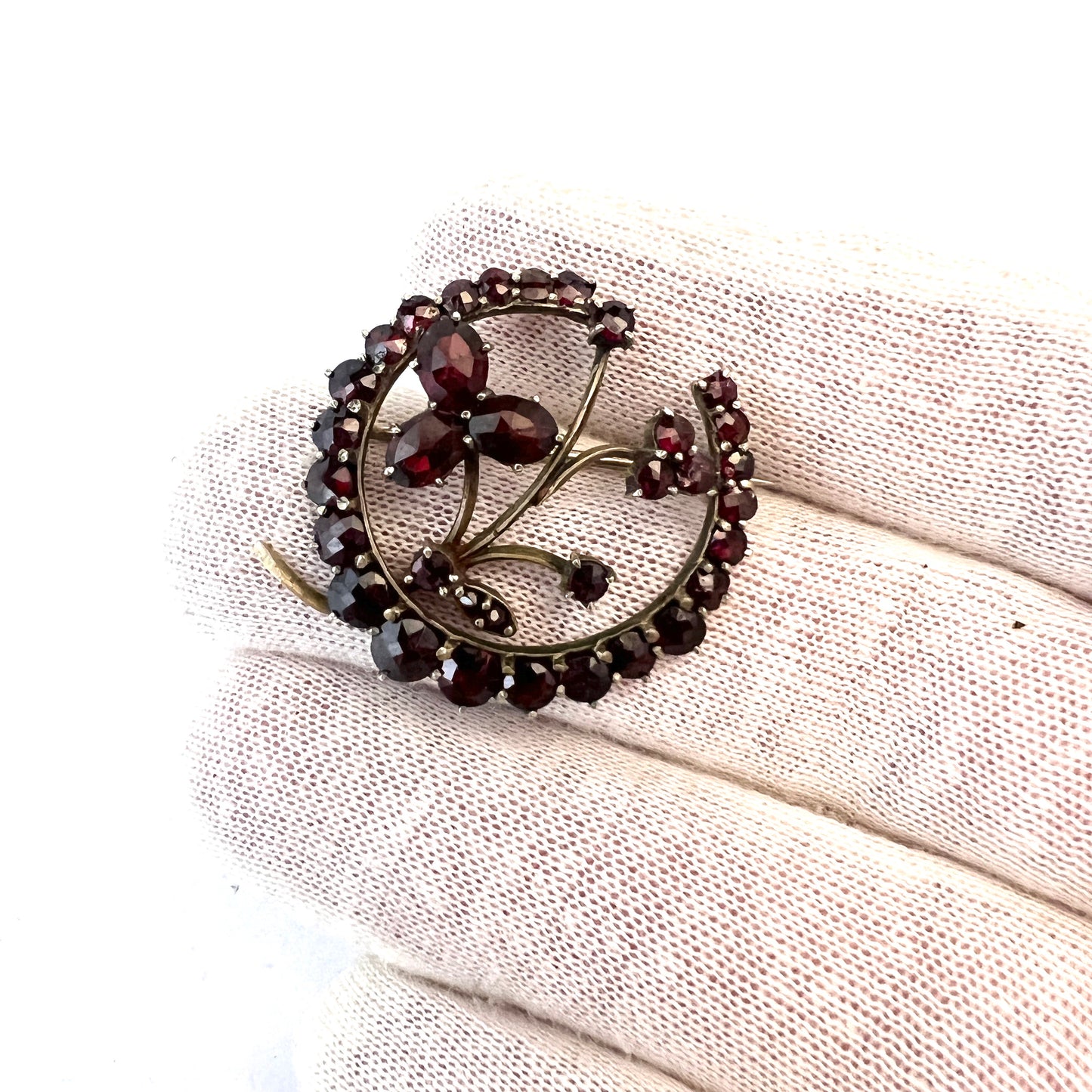 Antique Edwardian Bohemian Garnet Metal Brooch.