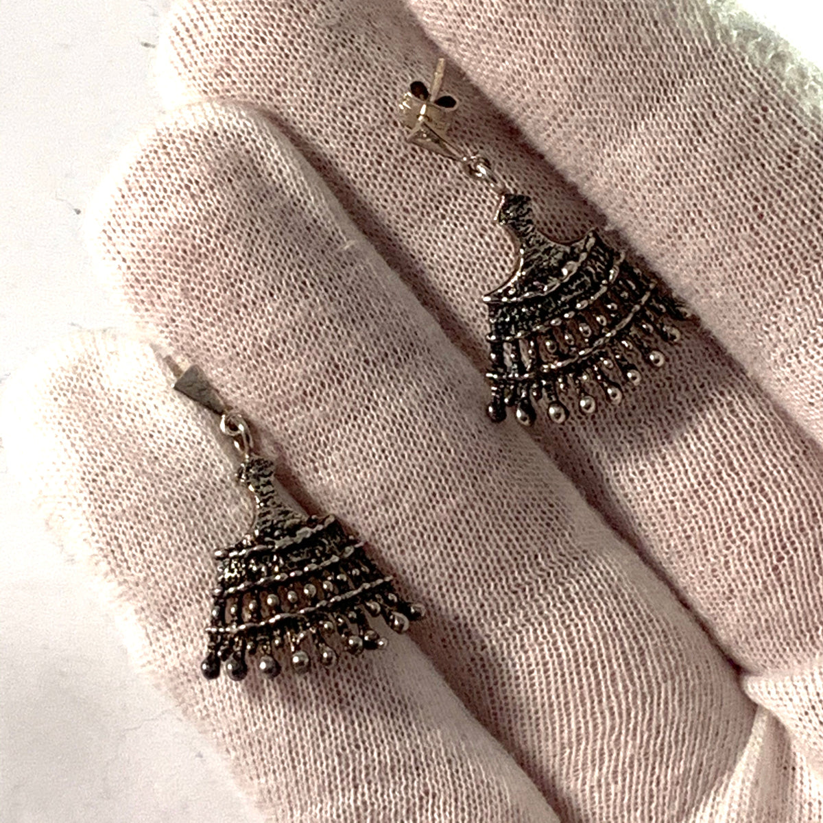 Alpo Tammi, Finland 1970 Silver Dangle Earrings.