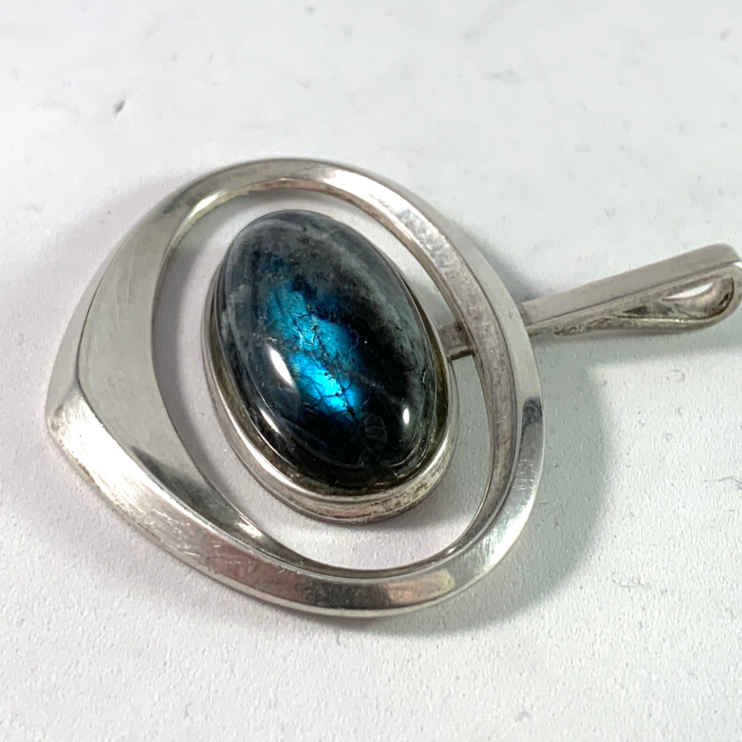 Marianne Berg David Andersen Norway 1960s Large Sterling Labradorite Pendant.