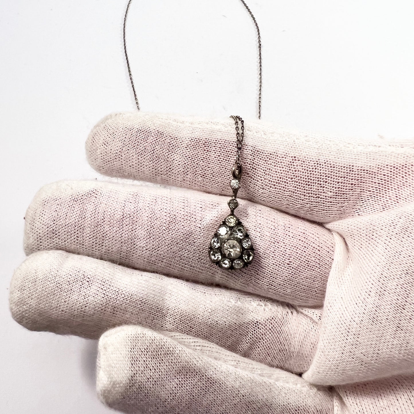 Knoll & Pregizer, Germany 1920s 830 Silver Foil-Back Paste Stone Pendant Necklace.