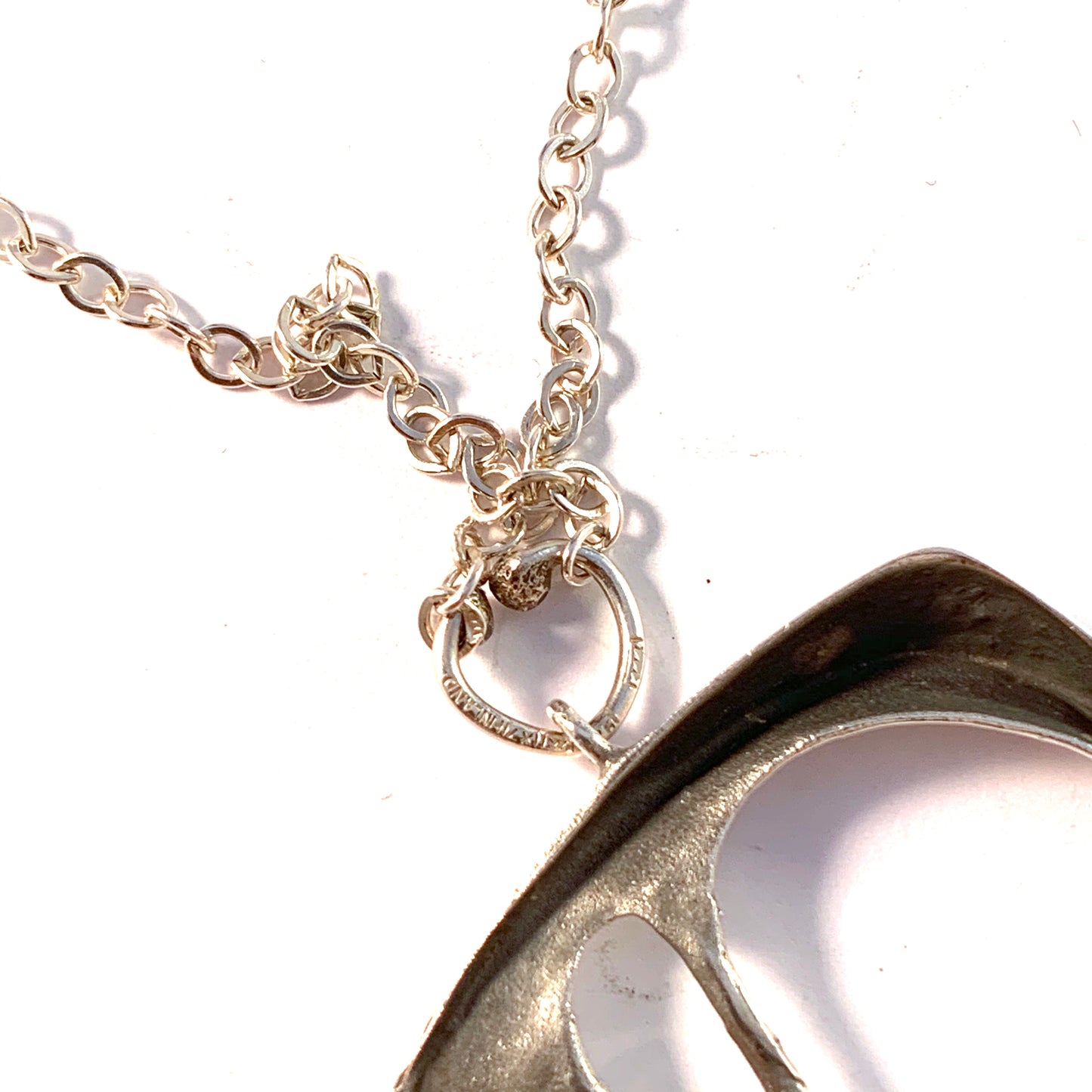 Karl Laine for Sten & Laine Finland year 1975 Sterling Silver Spider Web Large Pendant Necklace.