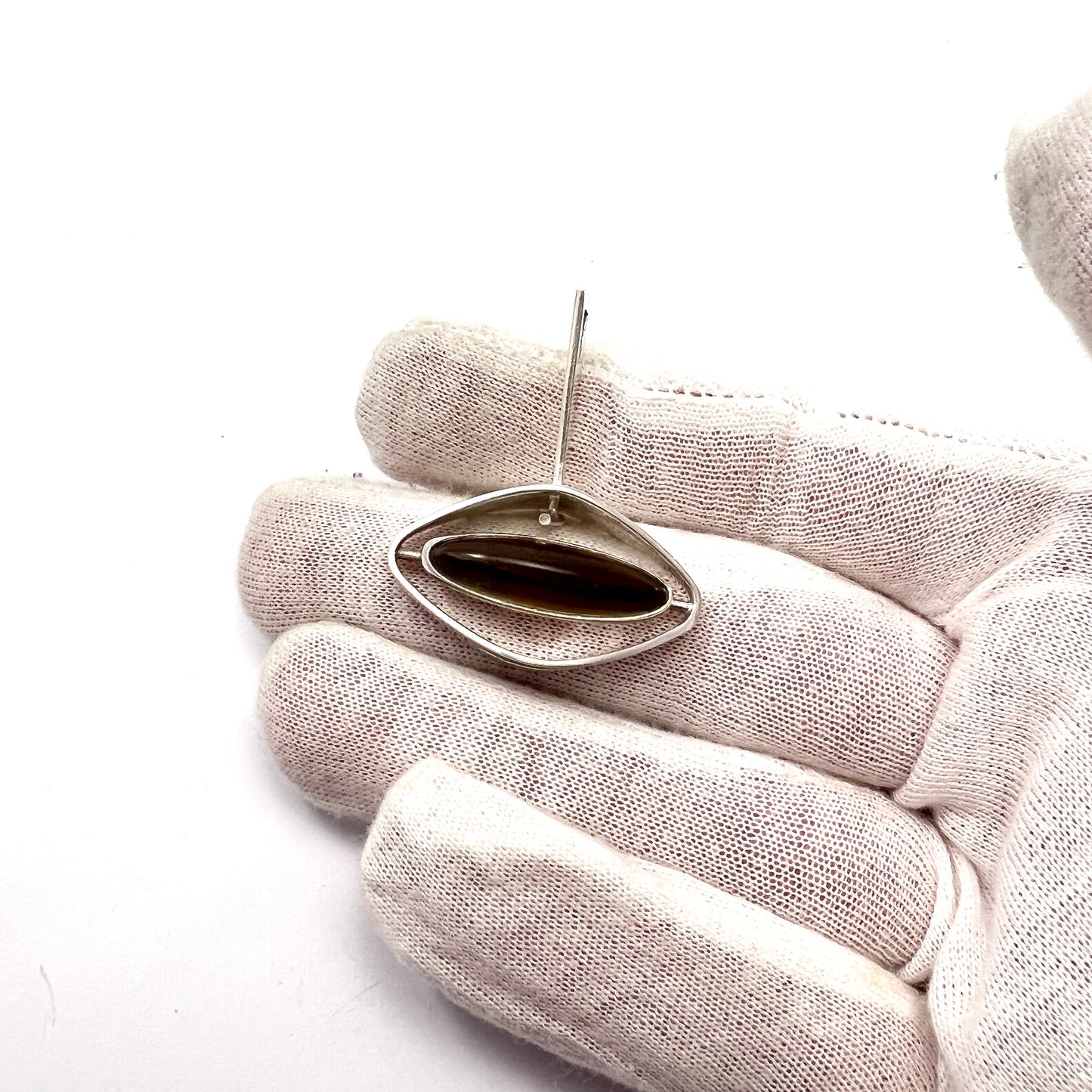 Elis Kauppi, Kupittaan Kulta Finland 1961. Vintage Modernist Solid Silver Smoky Quartz Pendant.