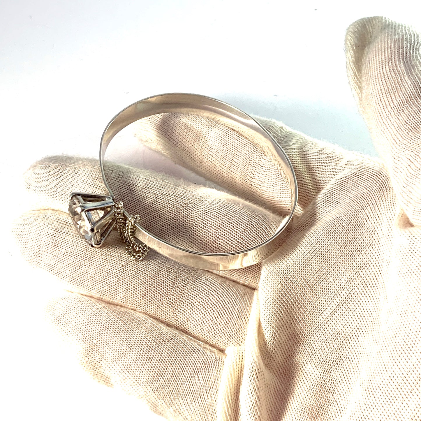 Lindström for Bengt Hallberg, Sweden 1970s. Sterling Silver Rock Crystal Bangle Bracelet. Signed