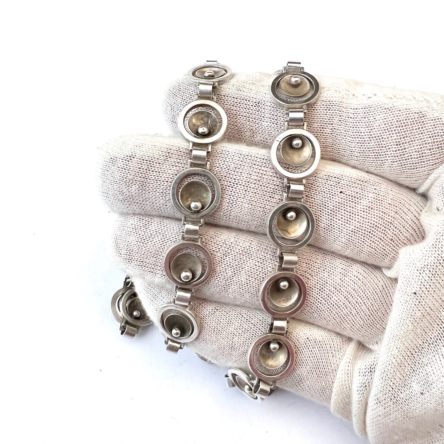 G Dahlgren, Sweden year 1950. Vintage Mid-century Modern Solid Silver Necklace + Bracelet.