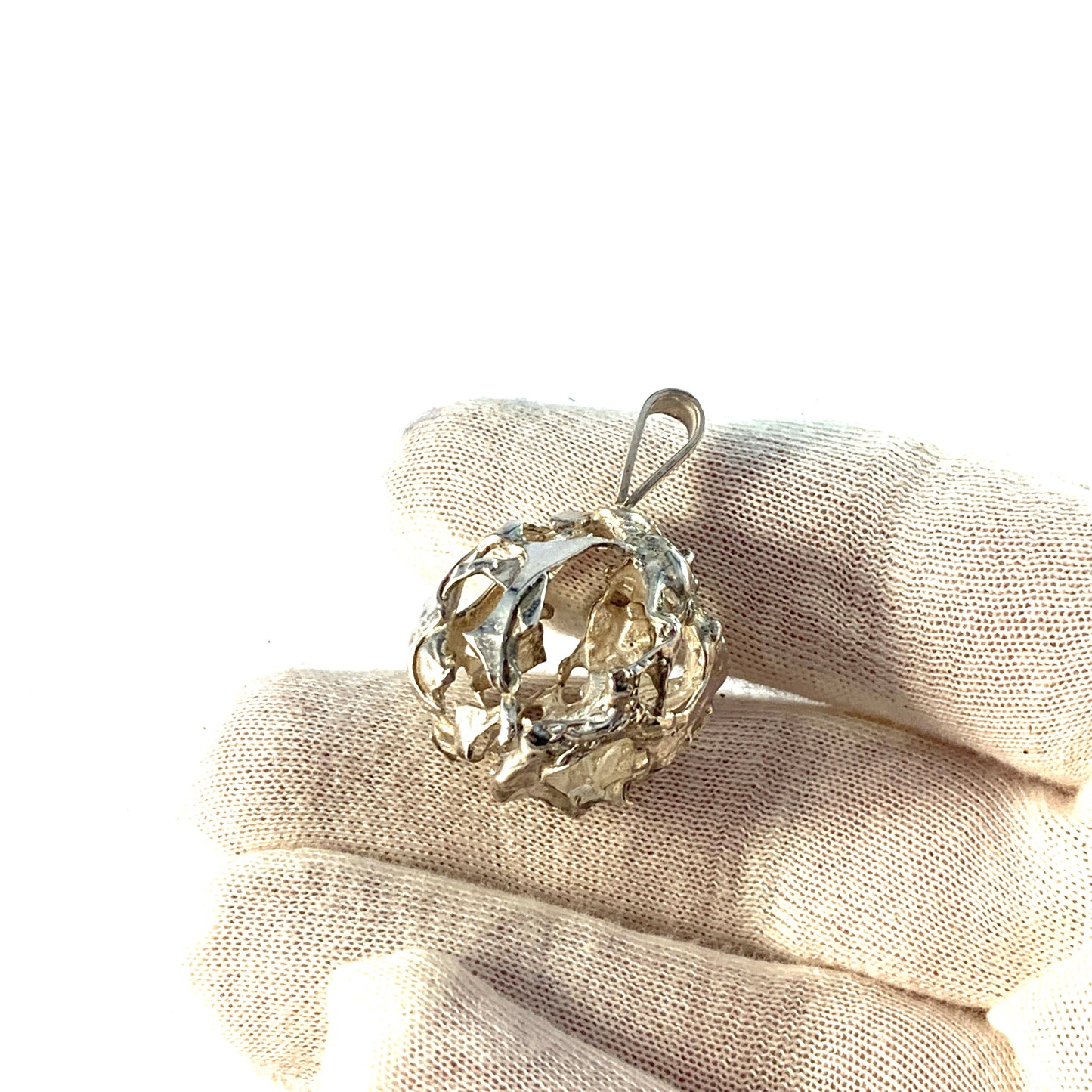 Peter Von Post, Stockholm 1973 Sterling Silver Modernist Brutalist Pendant. Signed