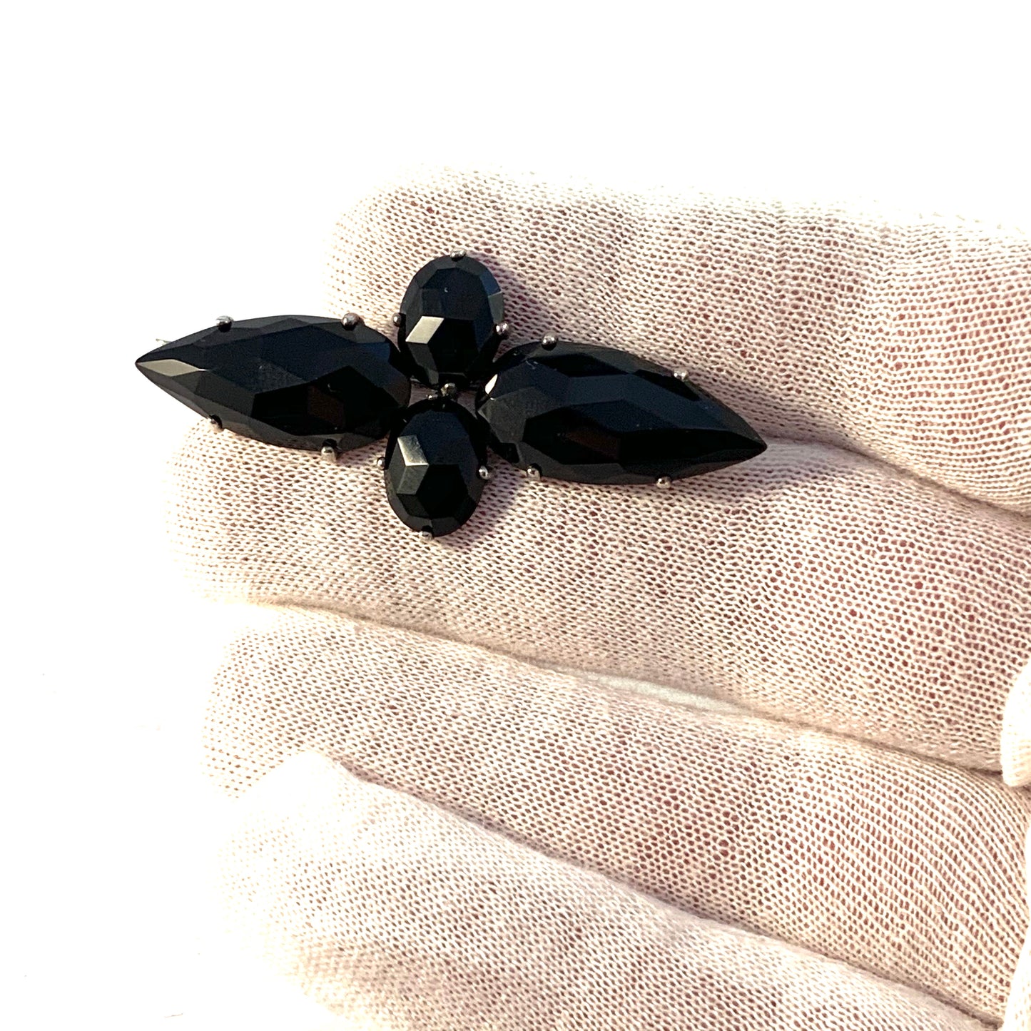 C W Täckholm, Stockholm c year 1910 Solid Silver French Jet Mourning Brooch.