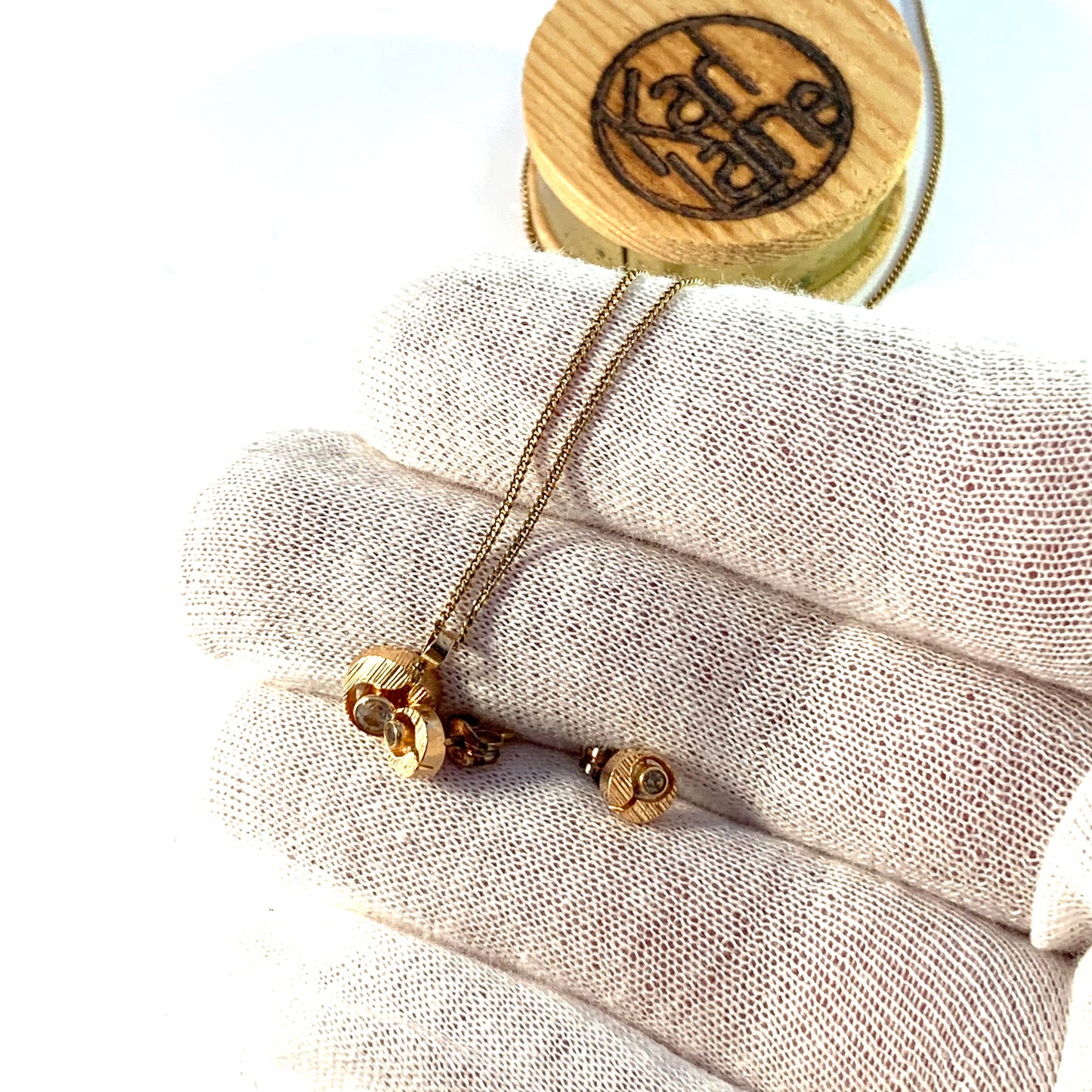 Karl Laine for Finnfeelings Finland Vintage 14k Gold Rock Crystal Set. Boxed.