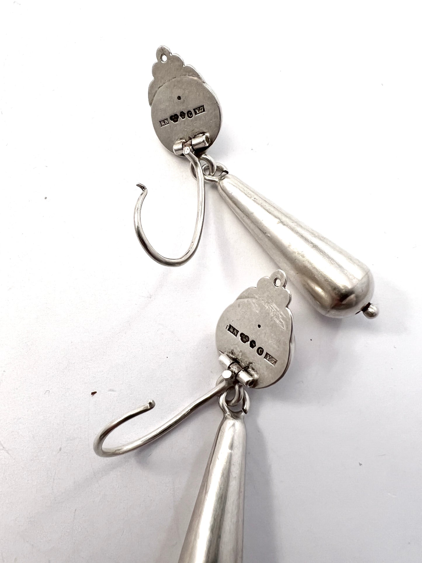 K Nilsson, Sweden 1925. Very Large Art Deco Sterling Silver Torpedo Dangle Earrings.