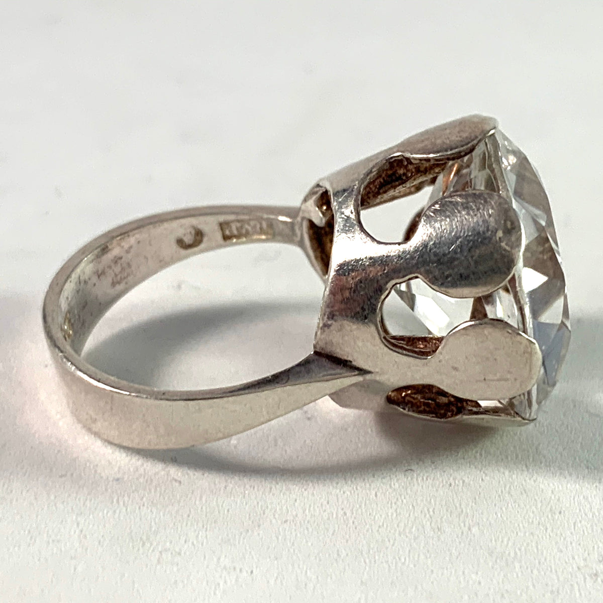 Peter Von Post, Stockholm 1975 Modernist Sterling Rock Crystal Ring