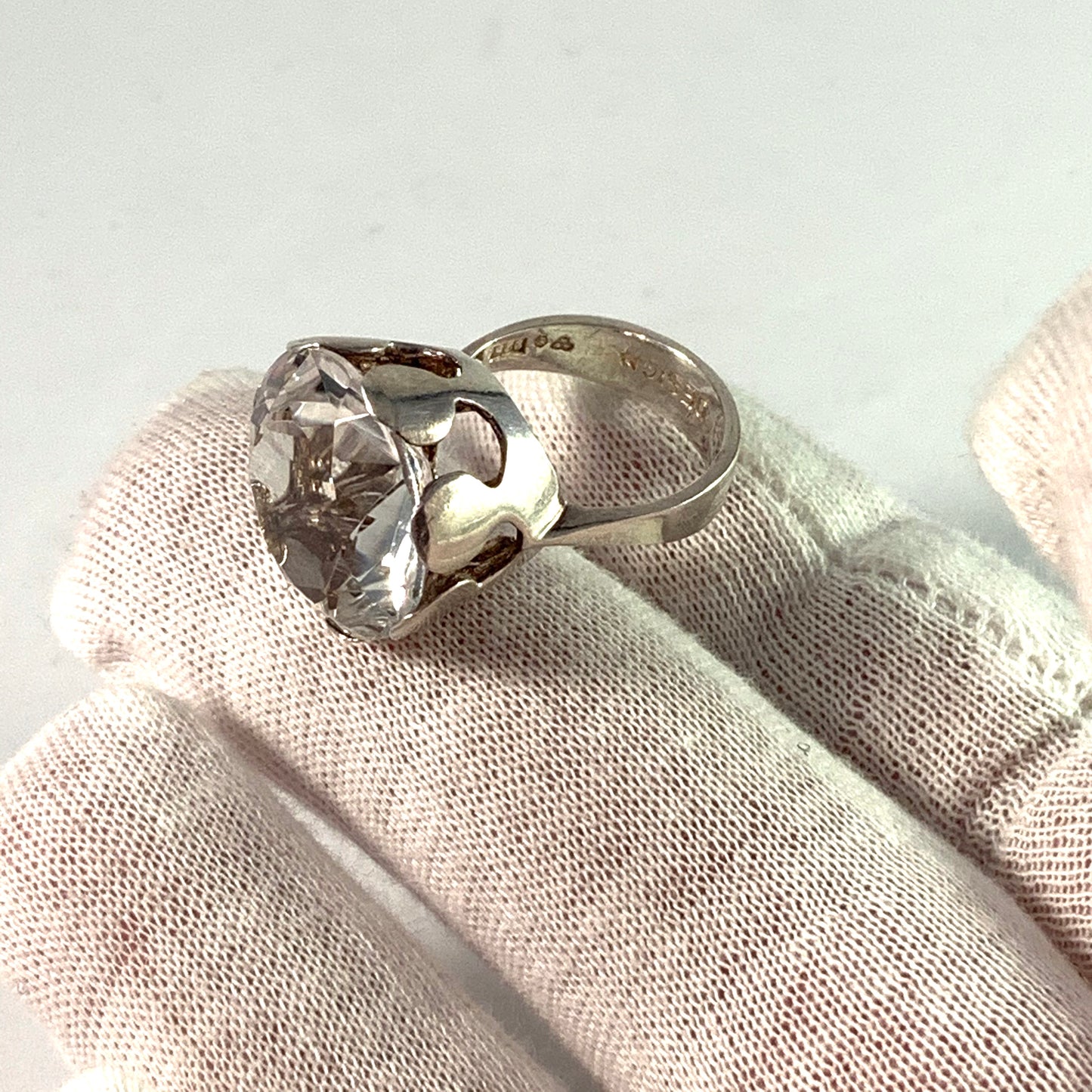 Peter Von Post, Stockholm 1975 Modernist Sterling Rock Crystal Ring