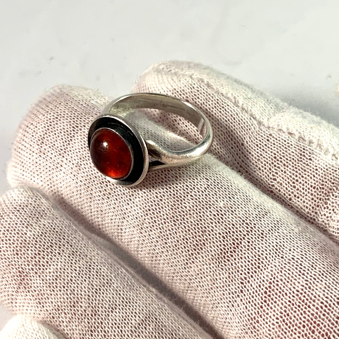 Niels Erik From, Denmark 1960s Sterling Silver Amber Ring.