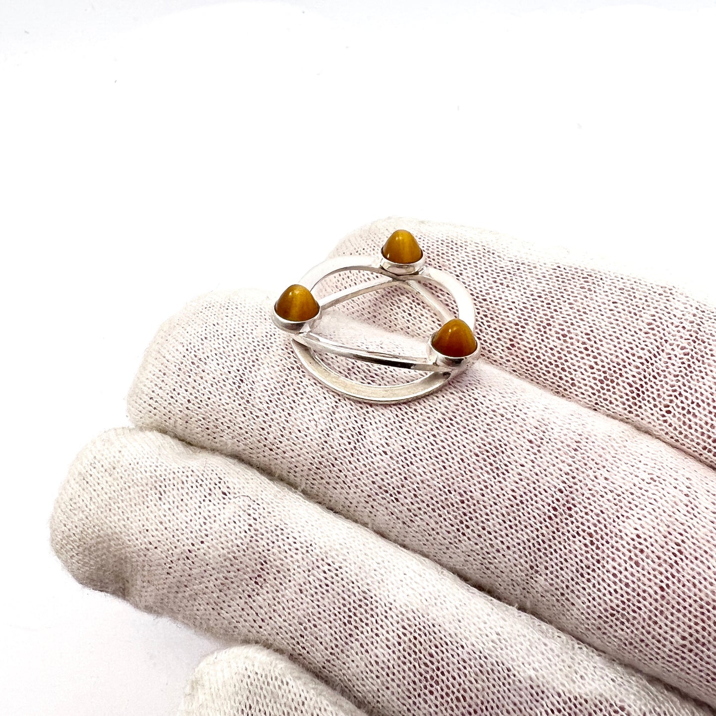 Elis Kauppi, Kupittaan Kulta Finland 1960s Vintage Solid Silver Tiger's Eye Pendant.