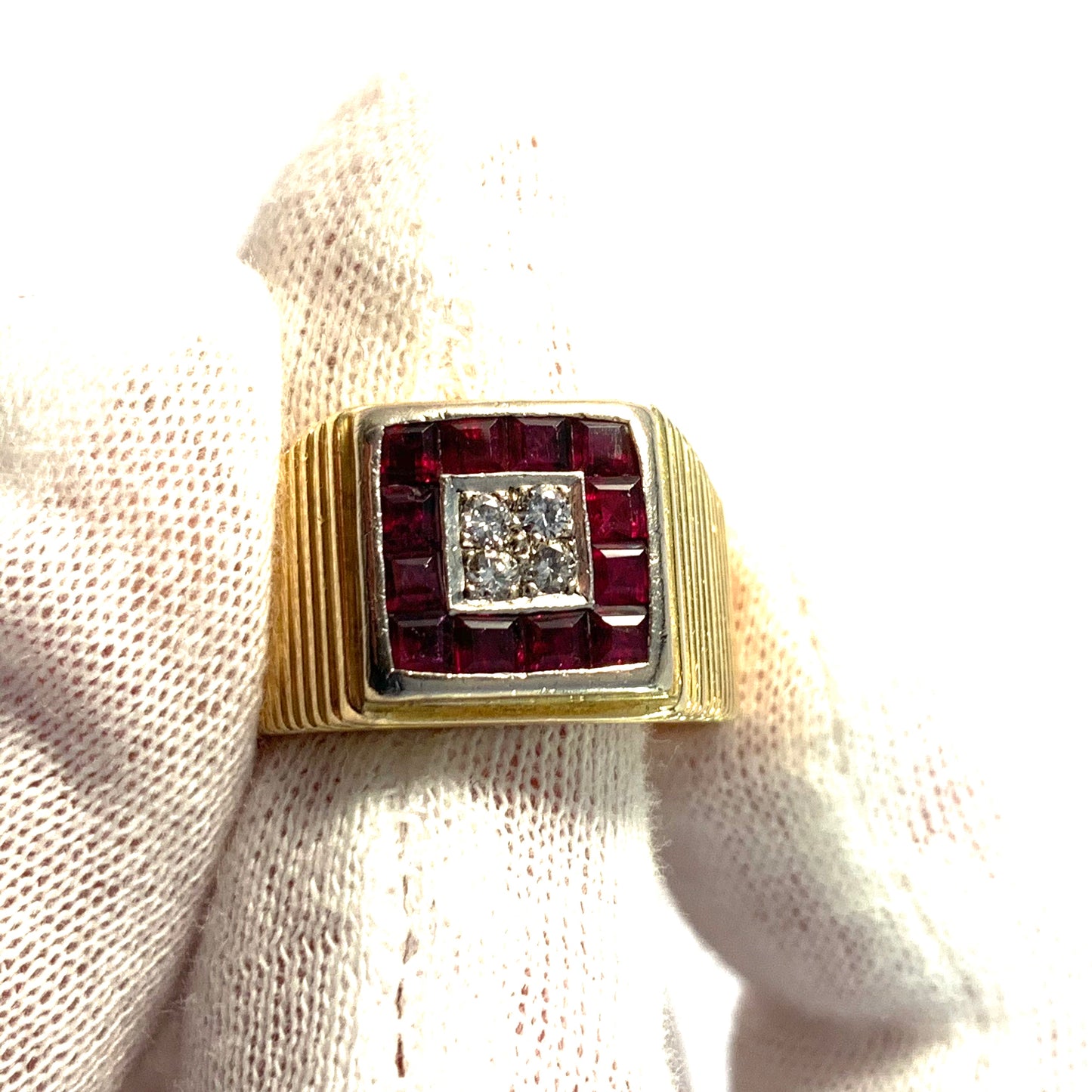 Art Deco 14k Gold Diamond and Ruby Men's Ring.