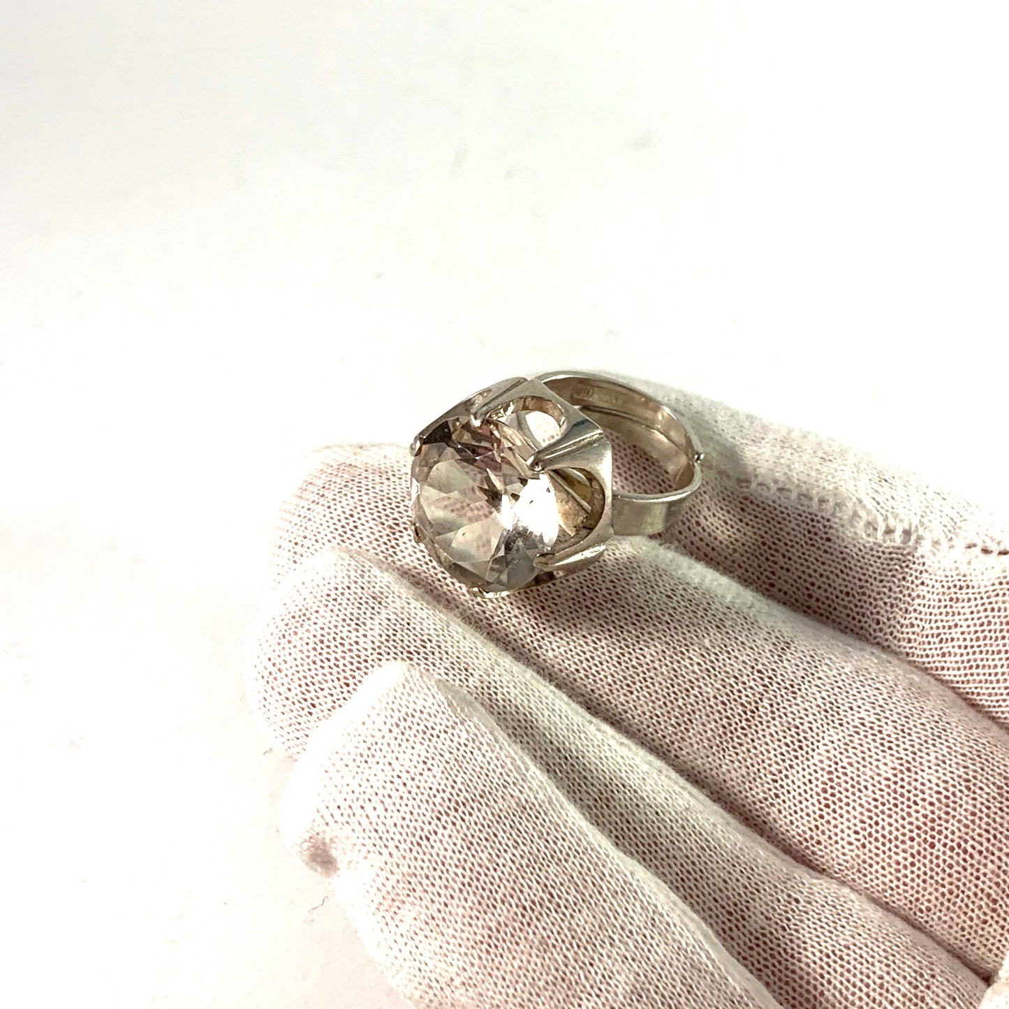 Bengt Hallberg, Sweden 1975 Sterling Large Rock Crystal Ring.