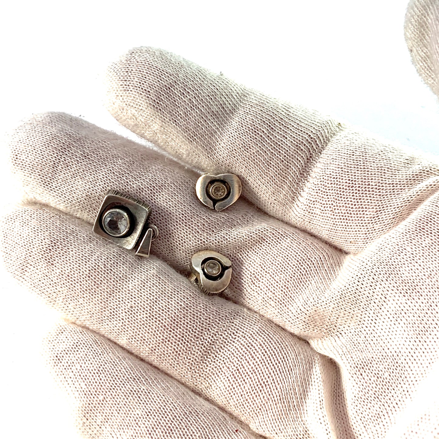 Karl Laine for Finnfeelings, Finland. Vintage Sterling Silver Rock Crystal Earrings and Pendant.