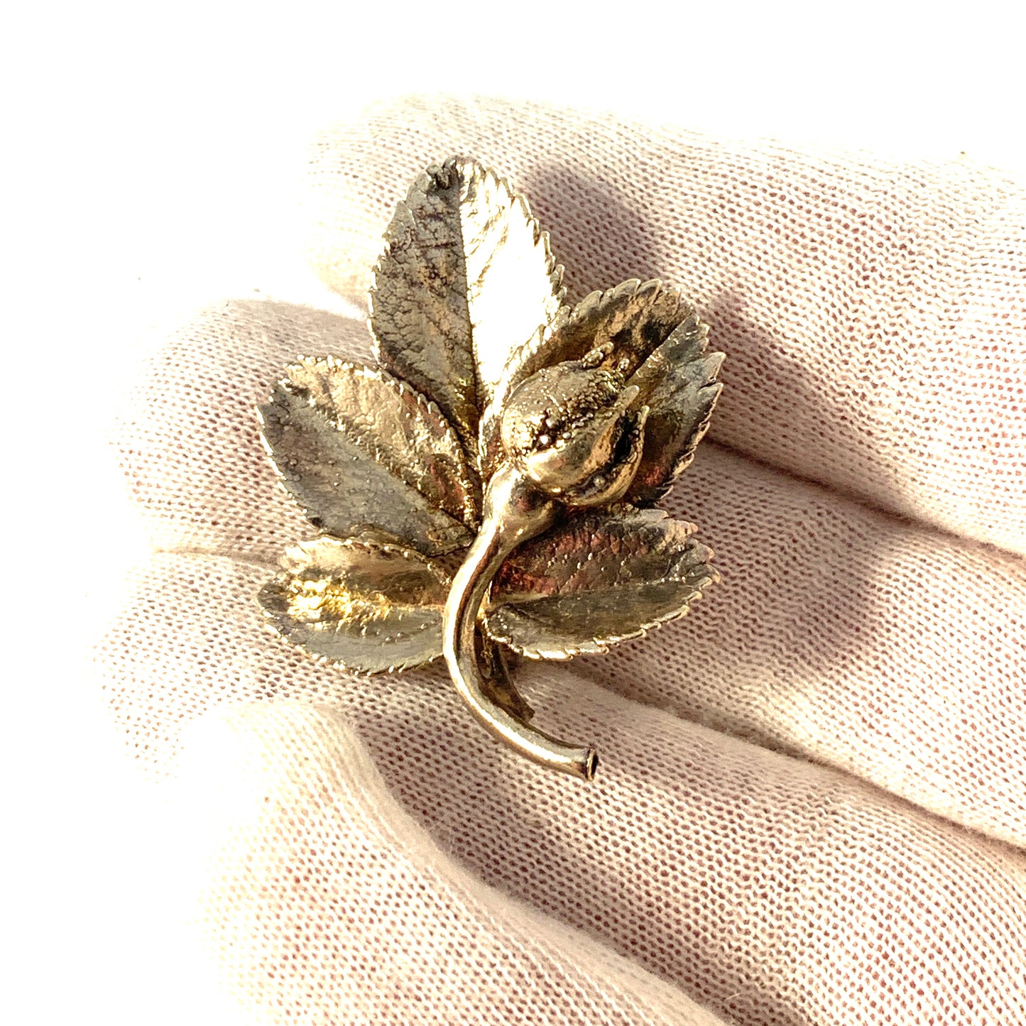 Flora Danica, Denmark 1963-74. Gilt Sterling Silver Rose Bud Brooch.