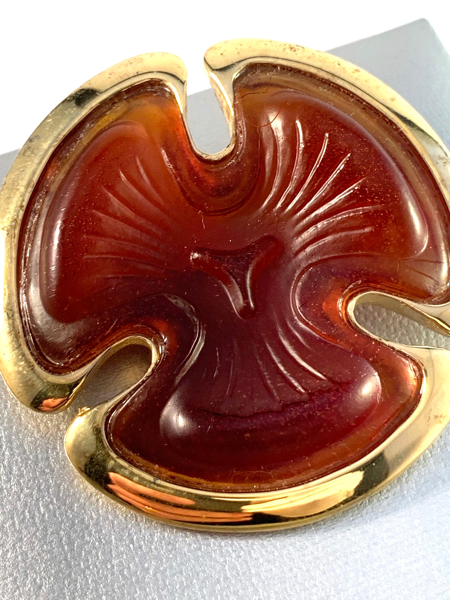 Daum, France Art Glass Gilt Sterling Brooch. Original Box.