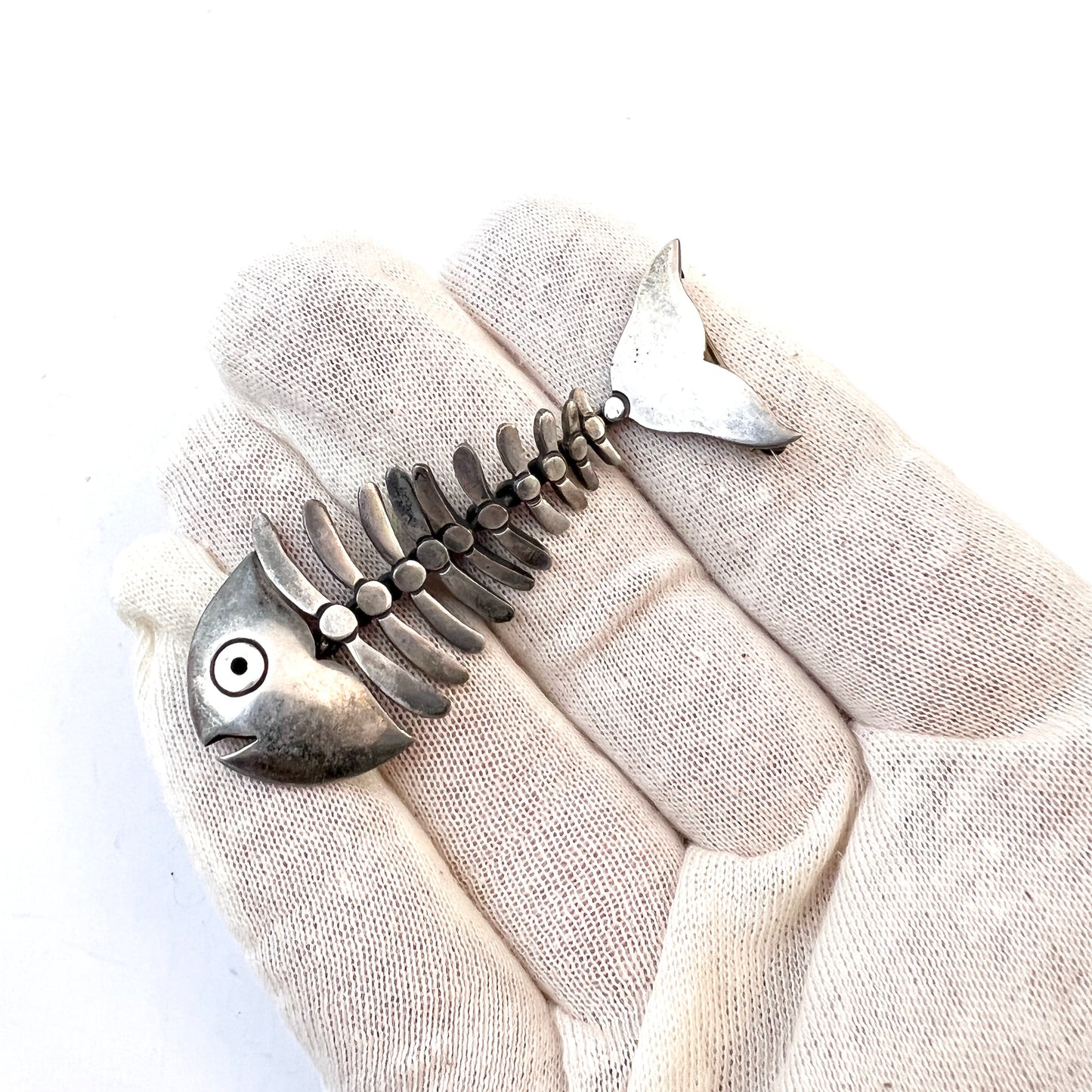 Antonio Pineda, Mexico. Vintage Mid-century Sterling 970 Silver Fish Bone Brooch.