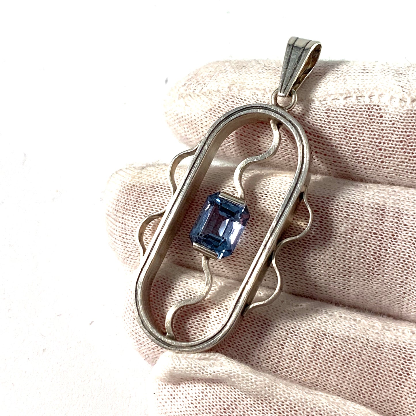 Östberg, Sweden 1949 Mid Century Modern Silver Spinel Pendant.