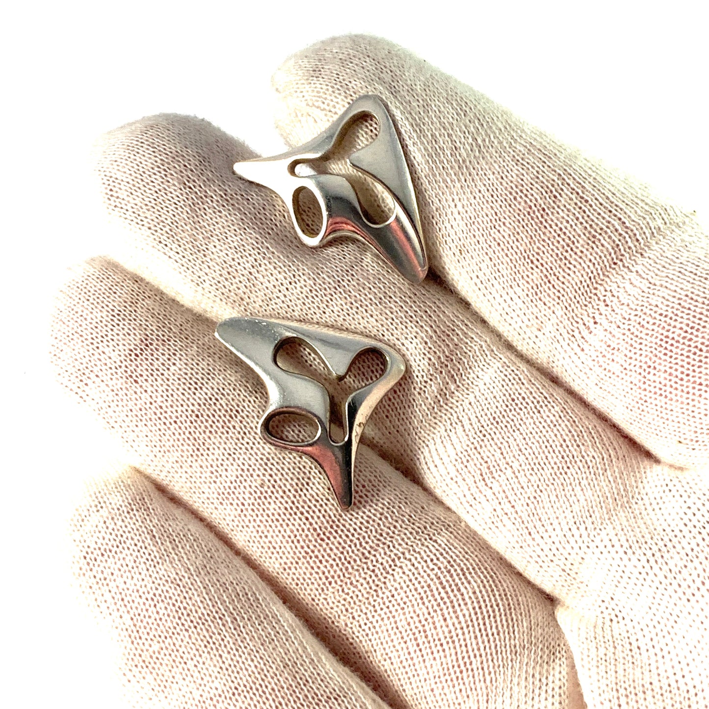 Georg Jensen, Denmark Mid Century Sterling Silver Earrings. Design no 119 Splash by Henning Koppel.