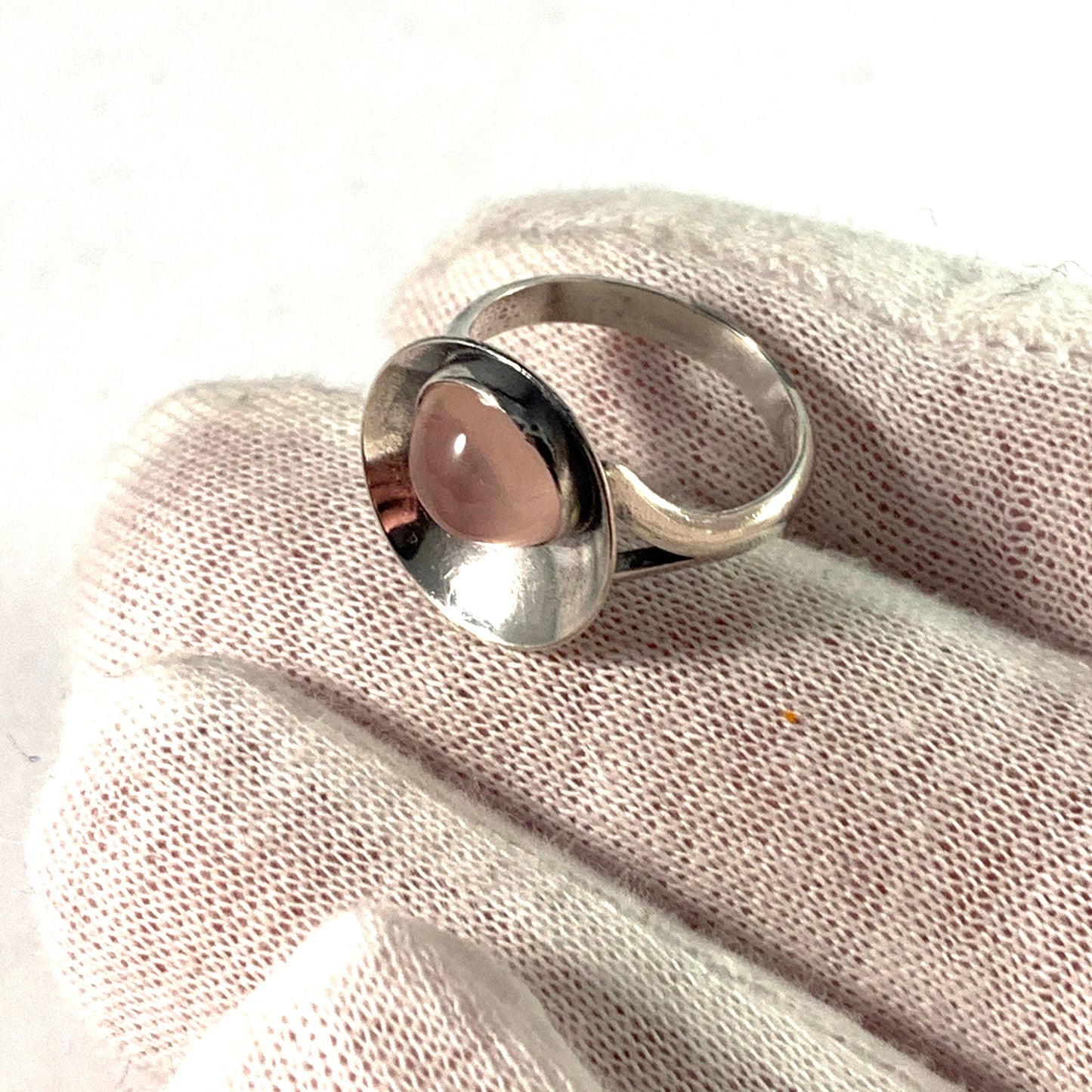 Niels Erik From, Denmark 1950-60s Sterling Rose Quartz Ring.