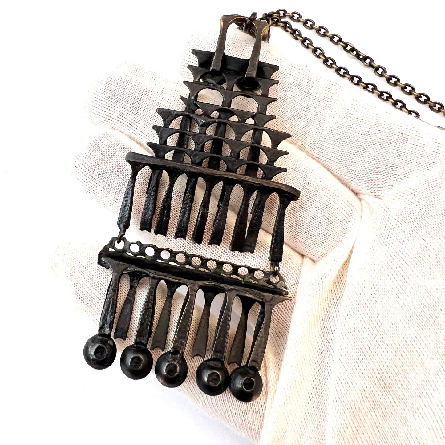 Finland Vintage c 1970s Large Bronze Pendant Necklace.