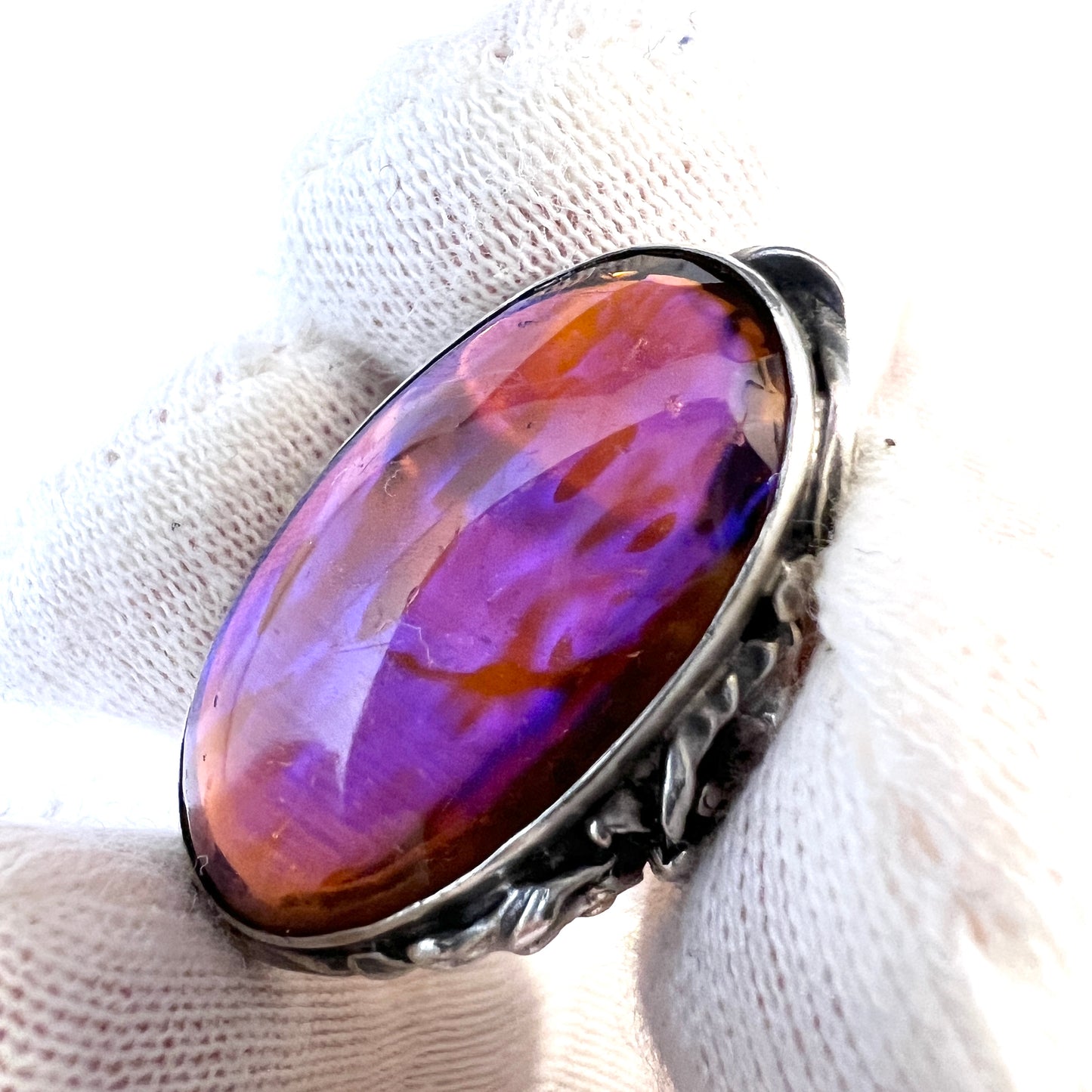 Antique Early 1900s. Sterling Silver Dragon's Breath Ring. Possibly France.