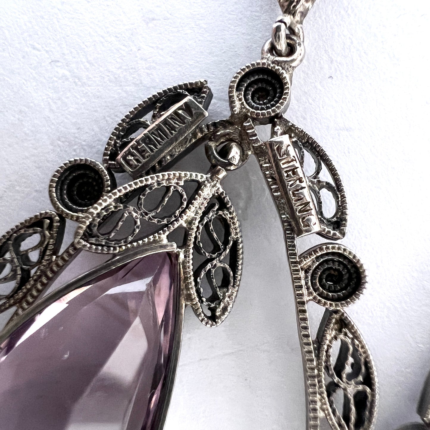 Germany 1930s. Vintage Sterling Silver Amethyst Large Pair of Earrings.