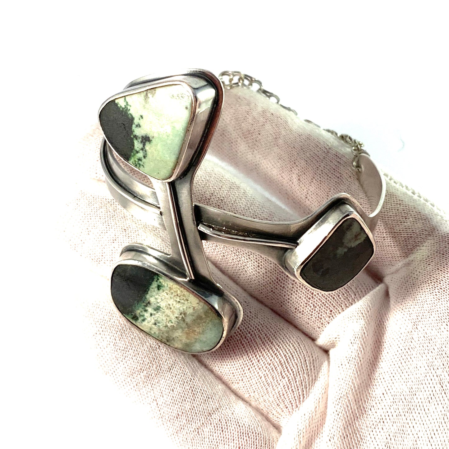 Olle Torrestad, Sweden year 1960 Bold Sterling Silver Hardstone Bracelet. Signed.