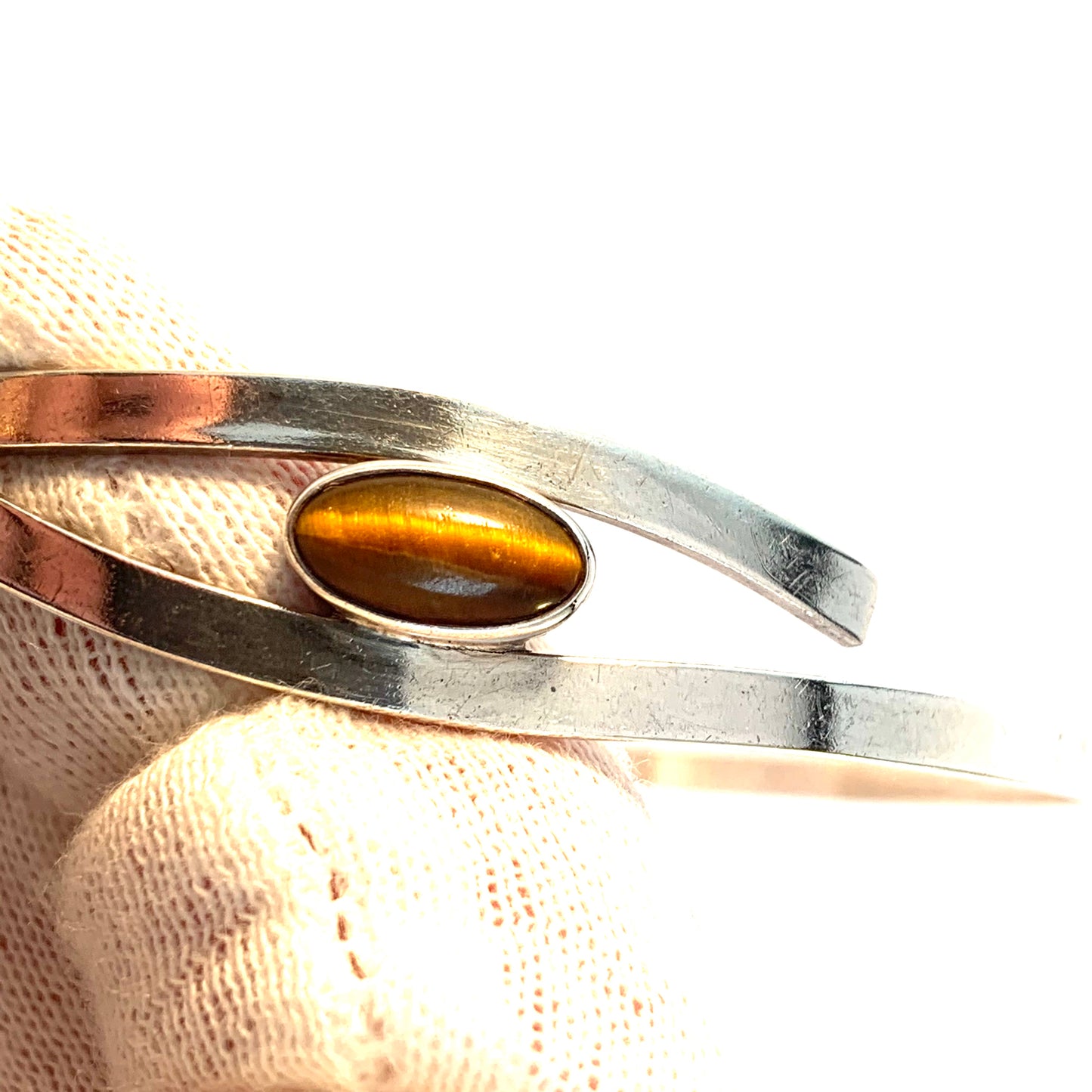 Friedrich Speidel, Germany, 1960s Solid Silver Tiger Eye Bangle Bracelet.