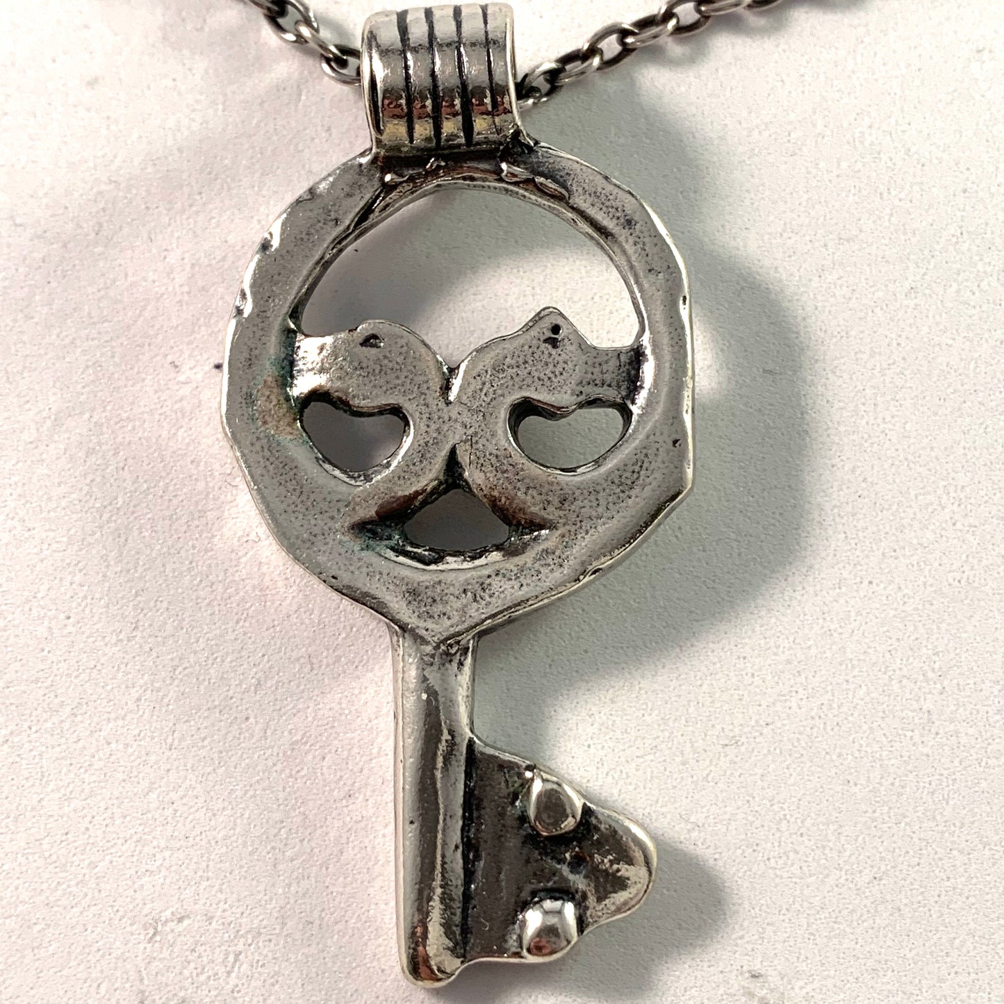 Denmark, Vintage Chunky Sterling Viking Copy Key To Valhalla Pendant Necklace.