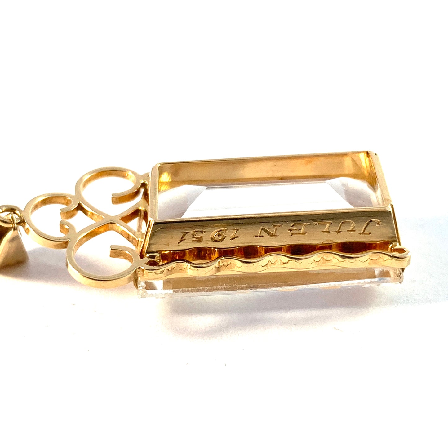 Atelje Stigbert, Sweden 1948. Vintage 18k Gold Rock Crystal Pendant.
