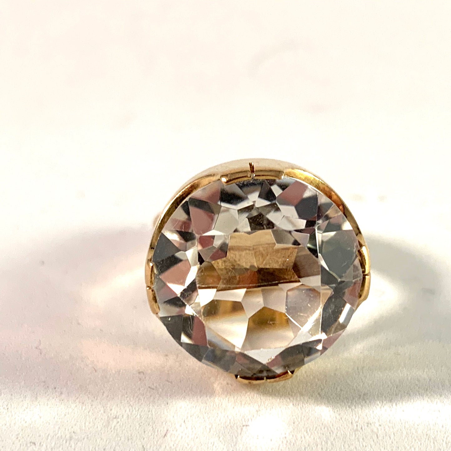 Kaplan, Stockholm 1969 Bold Modernist 18k Gold Rock Crystal Ring