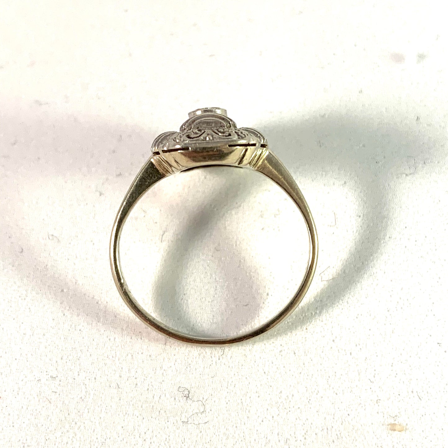 Sweden 1936 Art Deco 18k Gold Old Cut and Rose Cut Diamond Ring.