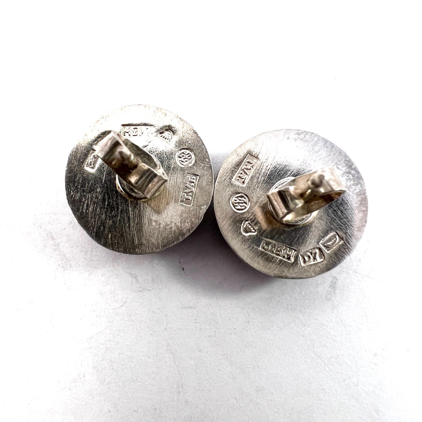 Toivo V. Toukonen for Kalevala Koru Finland 1957. Vintage Solid Silver Spectrolite Large Stud Earrings