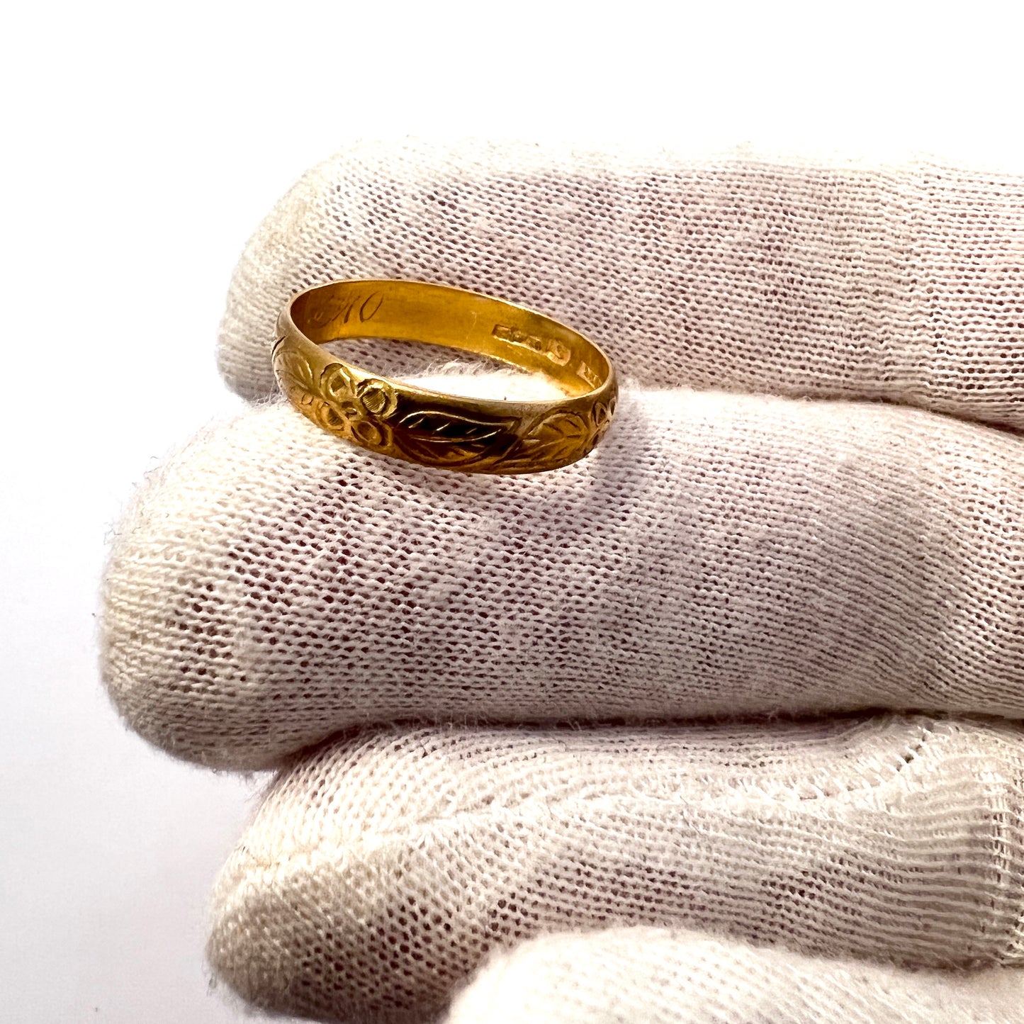 Sweden year 1909. Antique Art Nouveau 23k Gold Wedding Band RIng