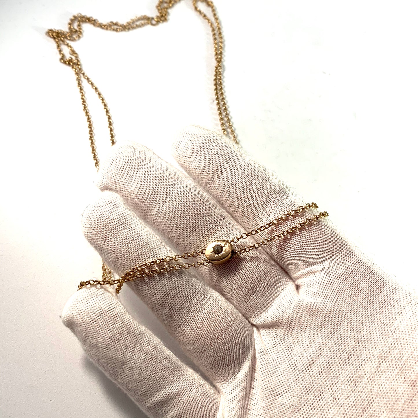 Dahlgren Sweden 1900 Antique 18k Gold Rose Cut Diamond 27.5in Long Two Strand Necklace.