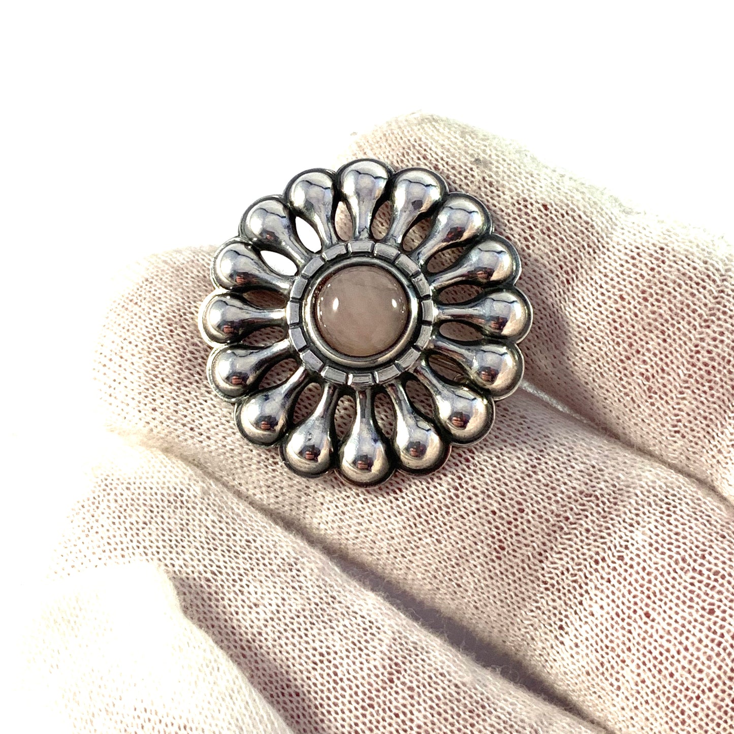 Kalevala Koru, Finland 1964 Sterling Silver Rose Quartz Brooch.