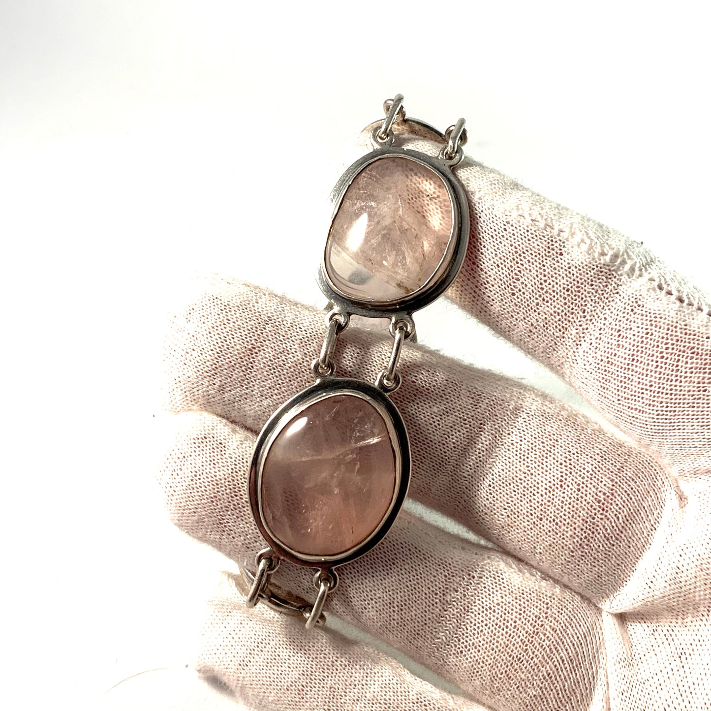 A I E, Sweden year 1966 Large Sterling Silver Rose Quartz Bracelet