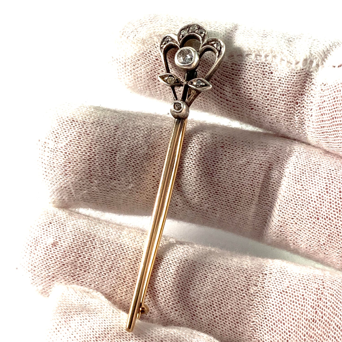 Antique Art Nouveau 14k Gold Diamond Pin Brooch