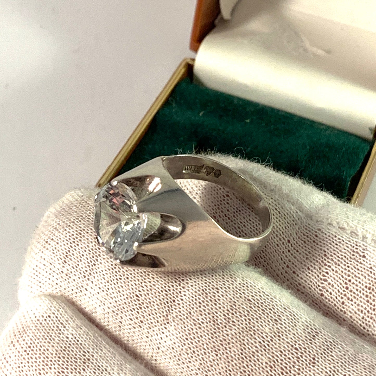 Wiktorsson, Sweden 1960s Sterling Rock Crystal Ring. Unisex Ring