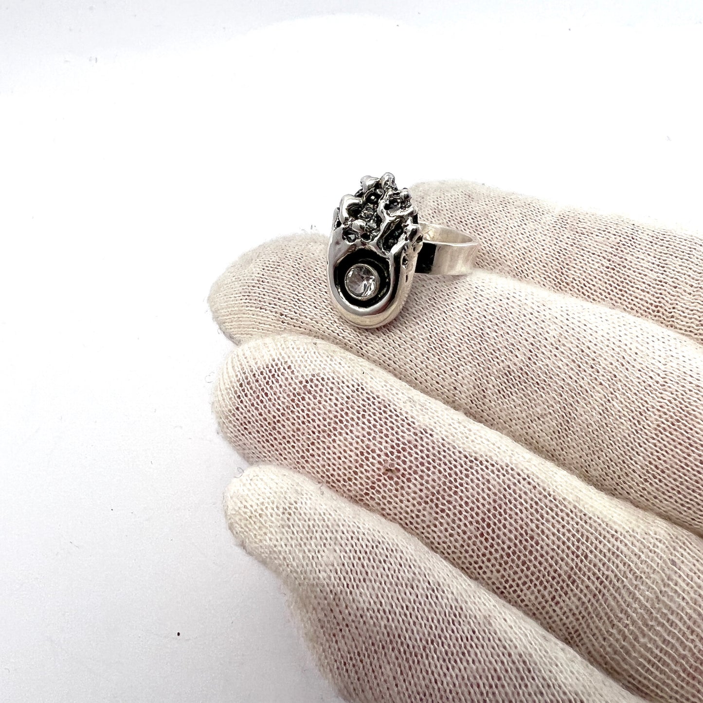Kultakeskus Oy, Finland 1978. Vintage Sterling Silver Rock Crystal Ring.
