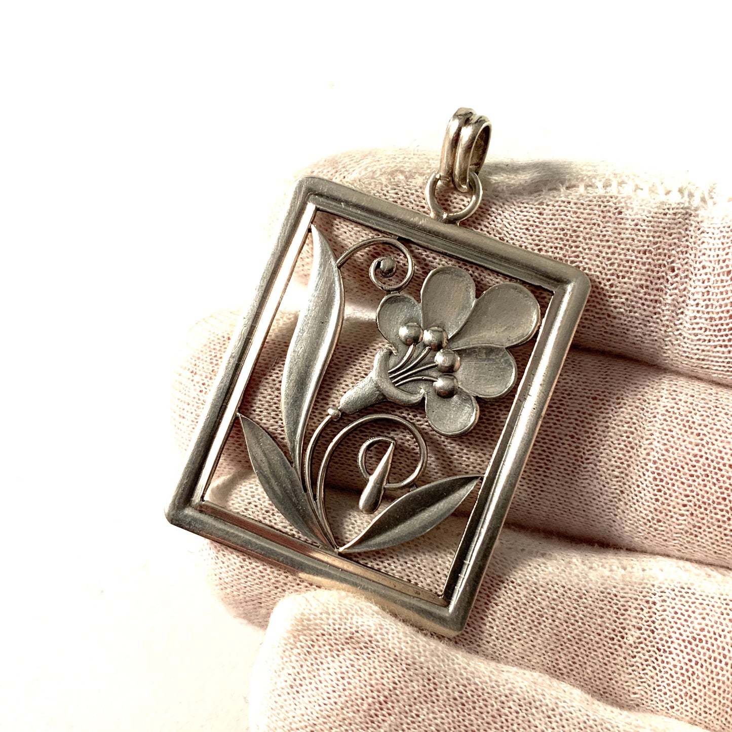 S.A.J Jacobsen, Denmark 1940s 830 Silver Flower Pendant